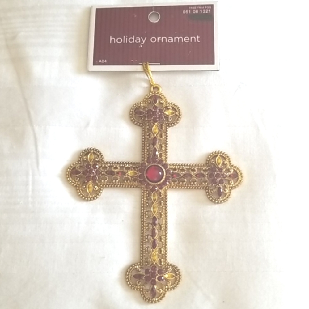 New Red Gold Jewel Cross Ornament